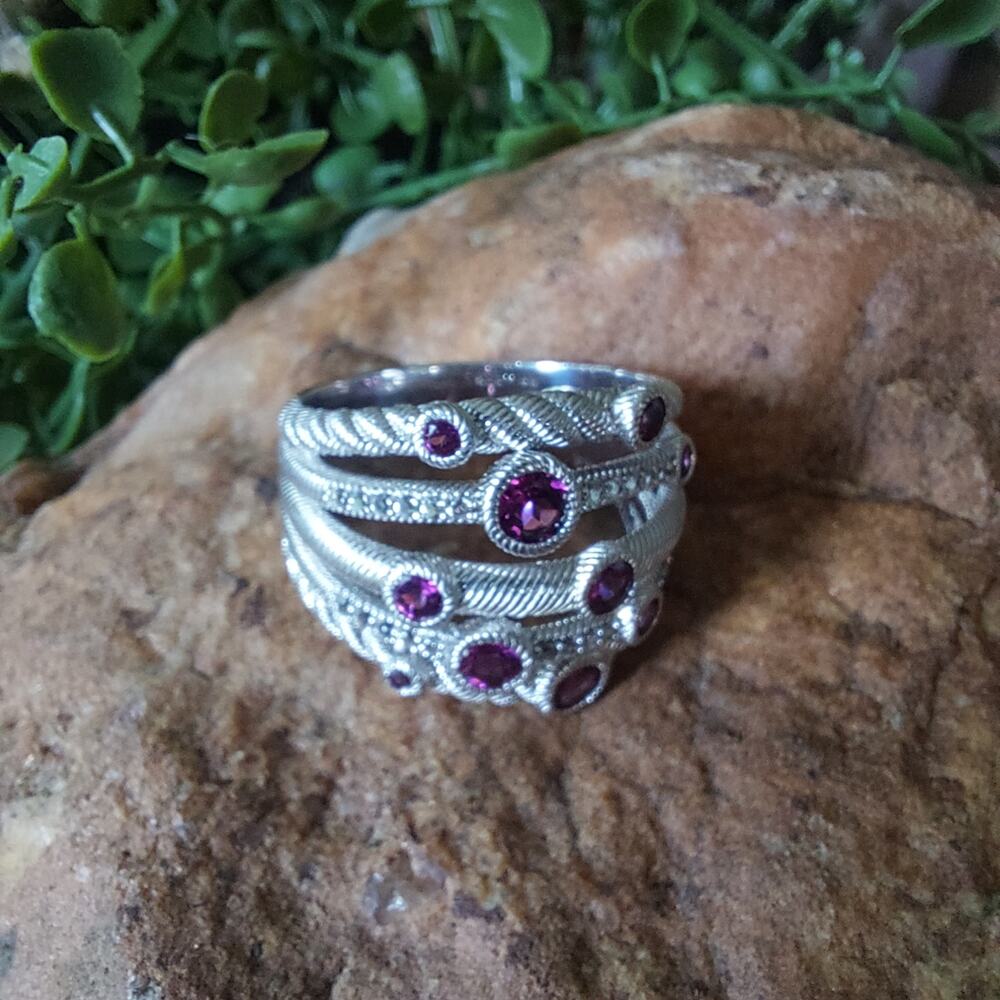 Sterling Silver 925 Judith Ripka Rhodolite Garnet Vintage Ring Stacked Size 10.5 - Picture 2 of 5